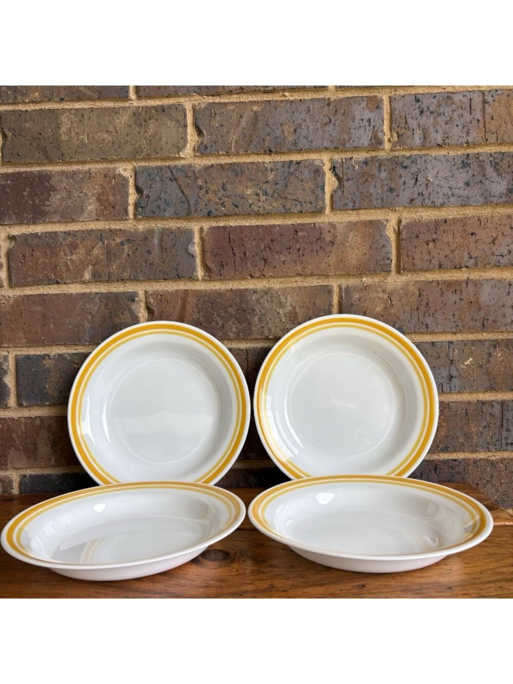 Vtg Corelle Corning Citrus Pasta Bowl Double Yellow Band Stripes Set Of 4